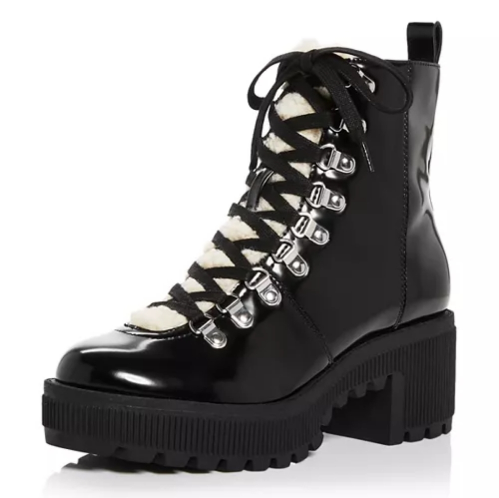 AQUA Women's Grady Sherpa Lined Combat Boots. Size 10. Color Black.